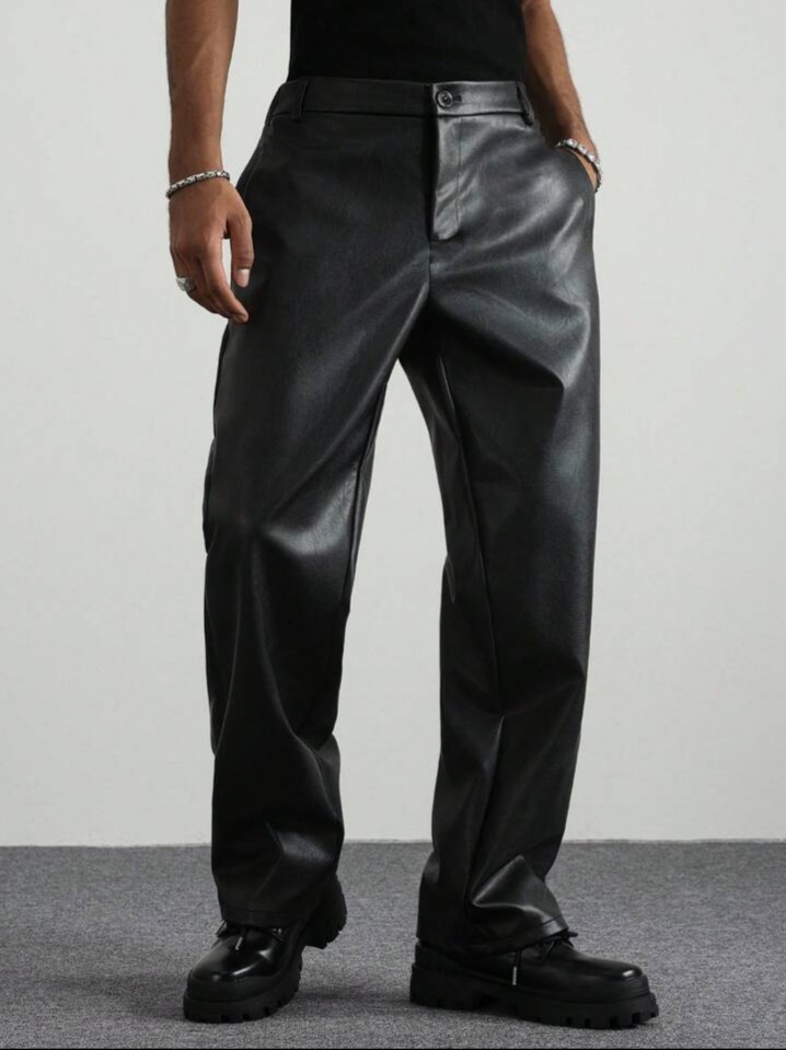 Men's Black PU Leather Trousers Pants